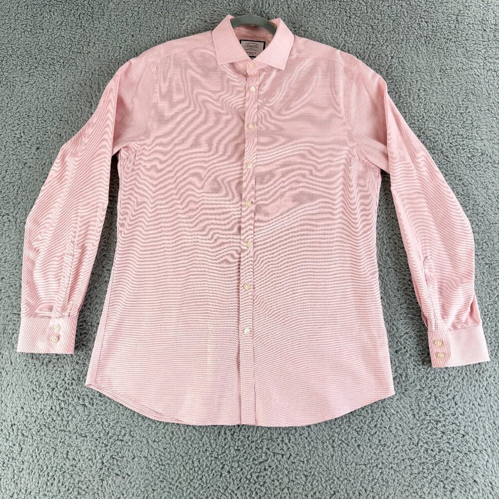 Charles Tyrwhitt Button-Up Dress Shirt Mens Large Pink Extra‎ Slim Fit Non-Iron